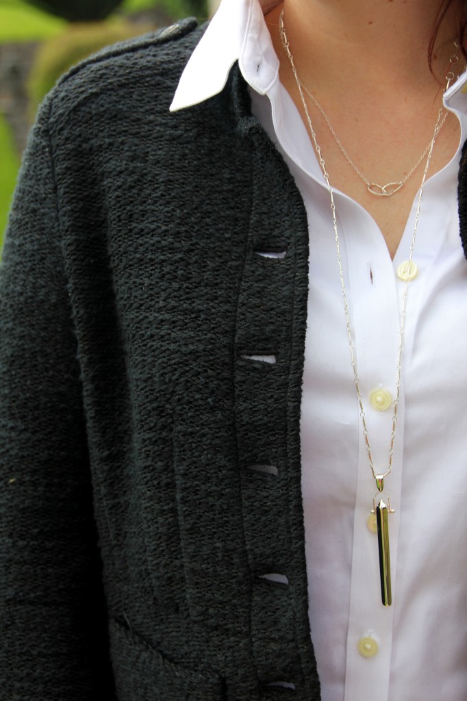 Silver Layering Necklaces over White Top