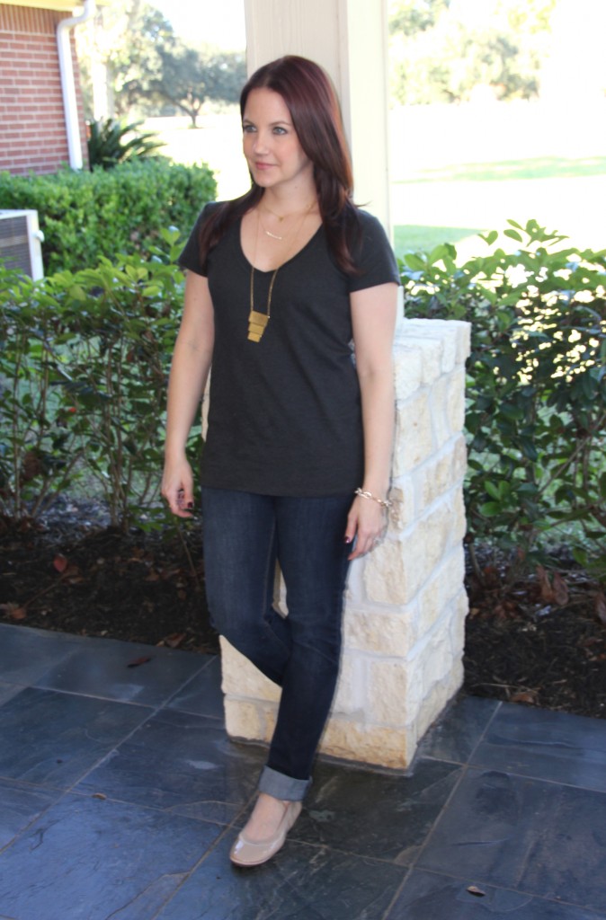 V Neck Tee and Skinny jeans with Flats