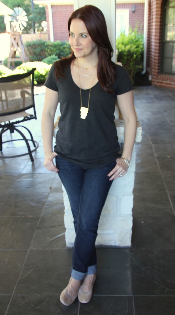 V-Neck Tee with Skinny Jeans and flats