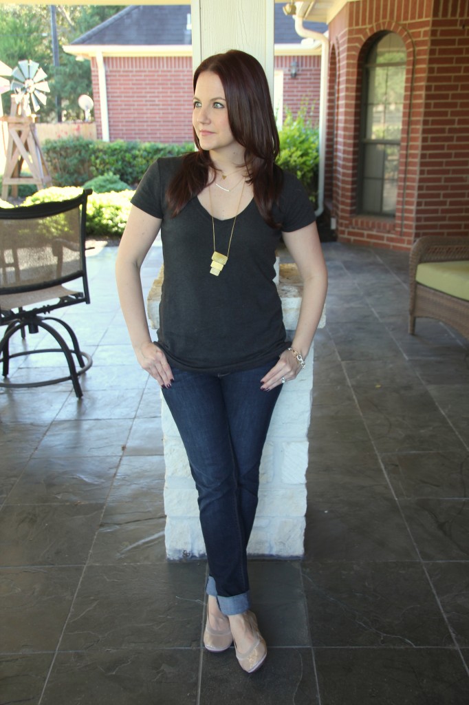 V-Neck Tshirt with Skinny Jeans and Flats