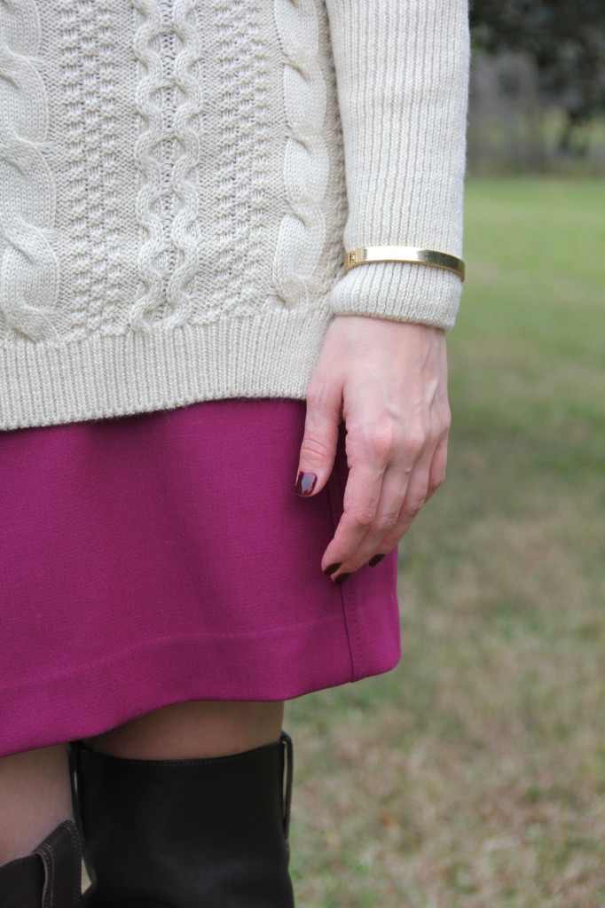 Cream Sweater and magenta pencil skirt