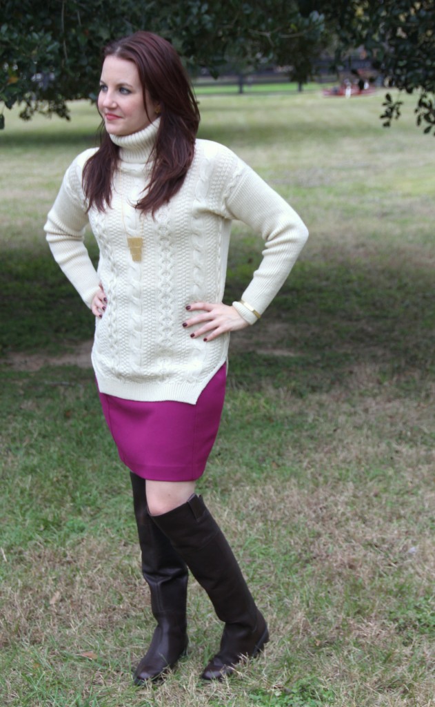 Winter Office Style - Remix of summer pencil skirt with an oversized sweater and OTK boots