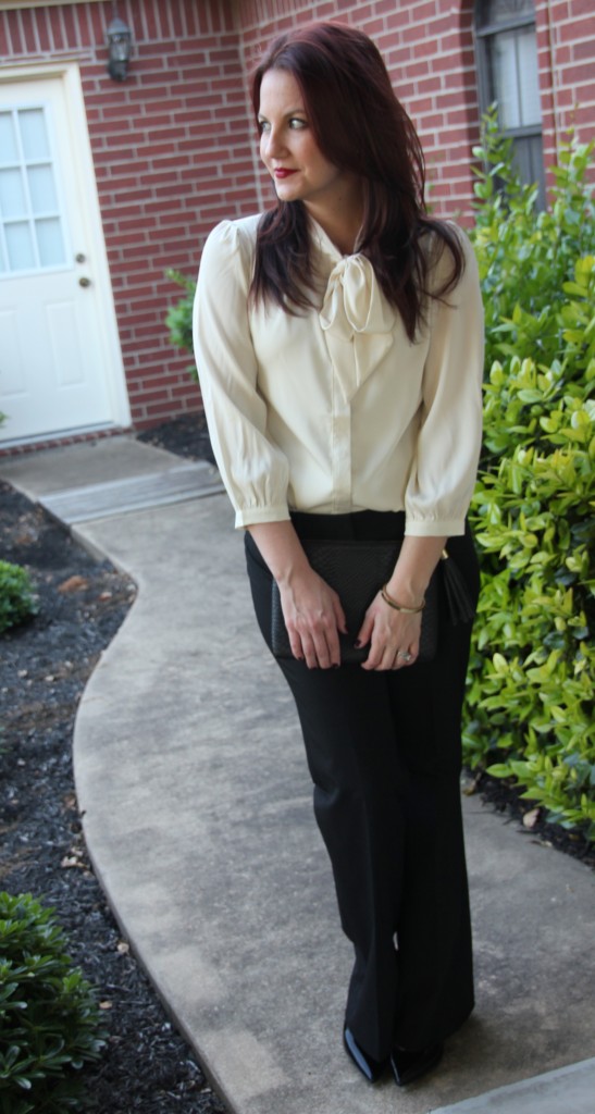 Work Style Office look, Tie Neck Bow Blouse with Black Trousers