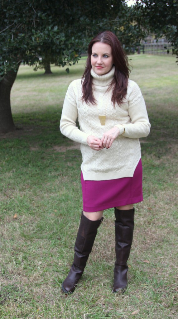 Winter Style, Office Look - Remix of summer pencil skirt with an oversized sweater and over the knee boots