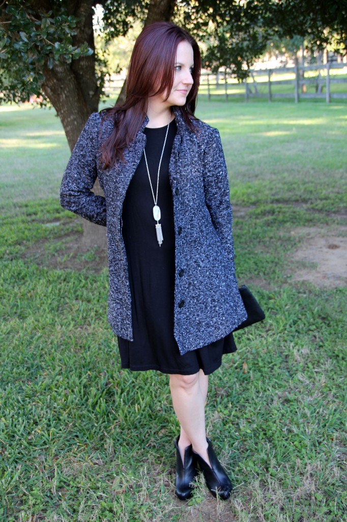 Winter Style, Coat and Swing Dress with statement necklace