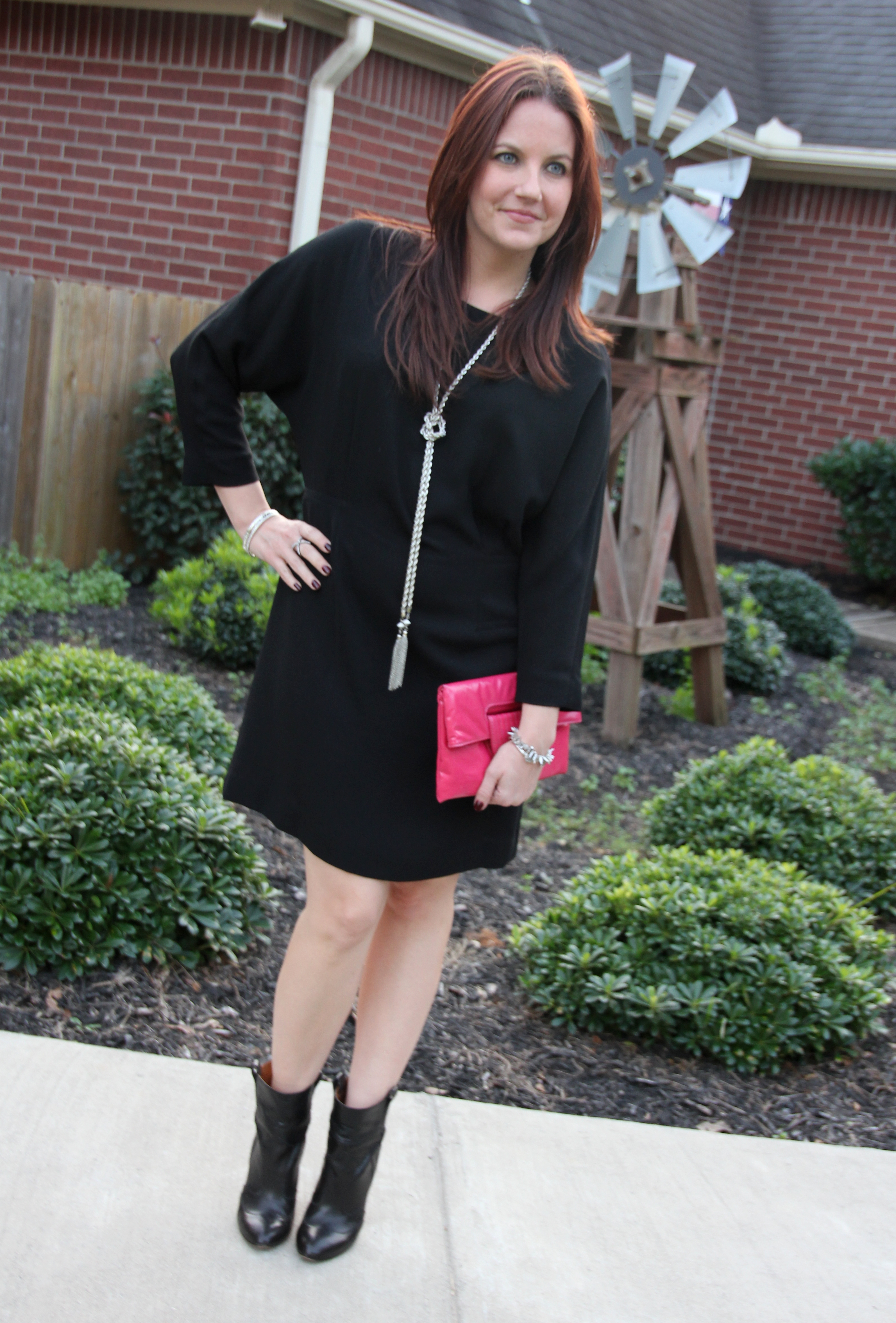 shift dress with tights and booties