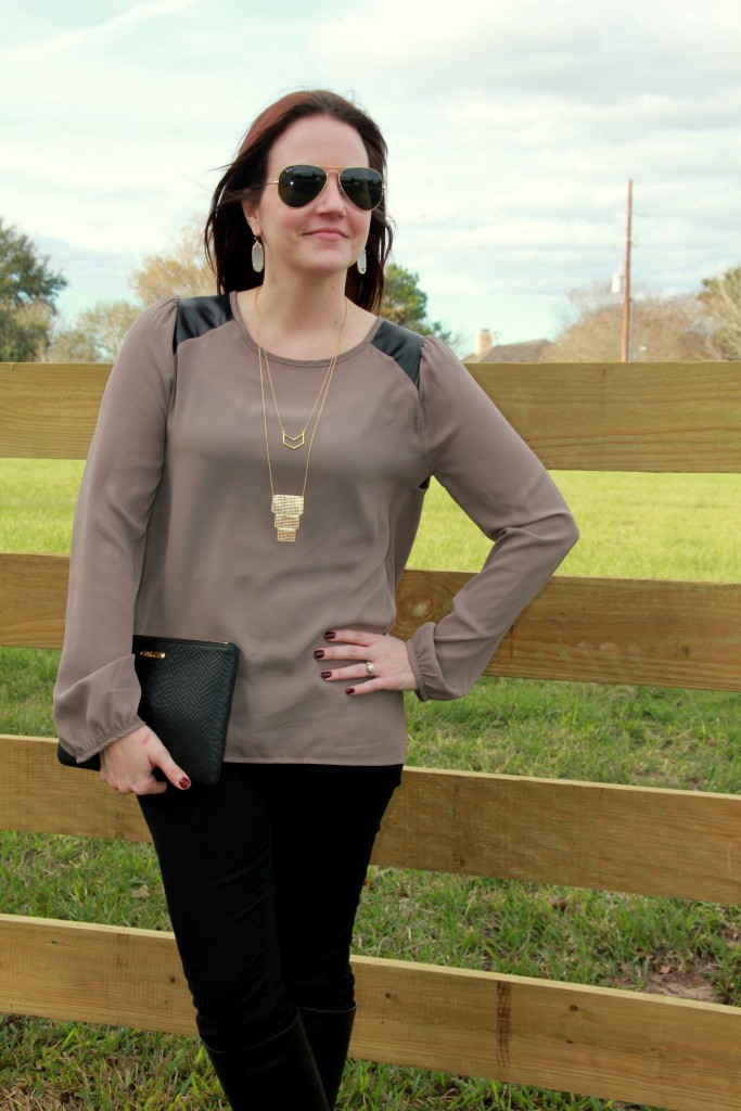Everly leather detail tunic with Skinny jeans and riding boots - casual work outfit, great weekend look!