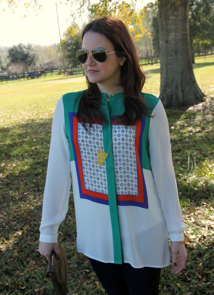 H&M Patterned Blouse with gold jewelry, love!!