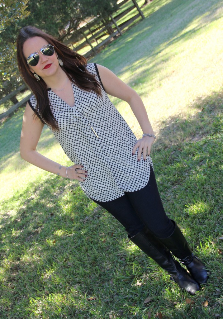 H&M tunic with paige denim and boots, perfect for a night out!