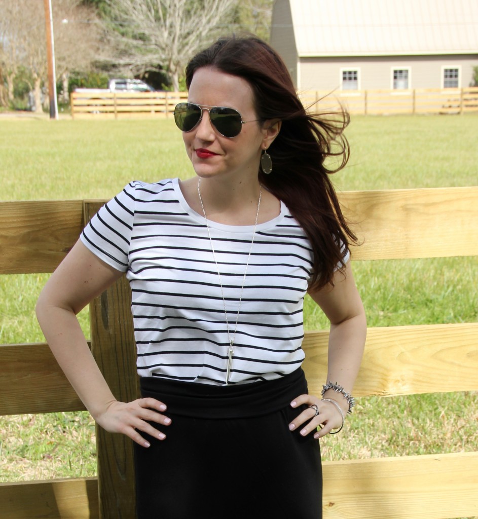 H&M Striped Tee with Silver Jewelry - stella and dot