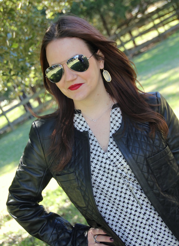 Rocker Edge look by adding leather jacket, perfect for girl's night out look