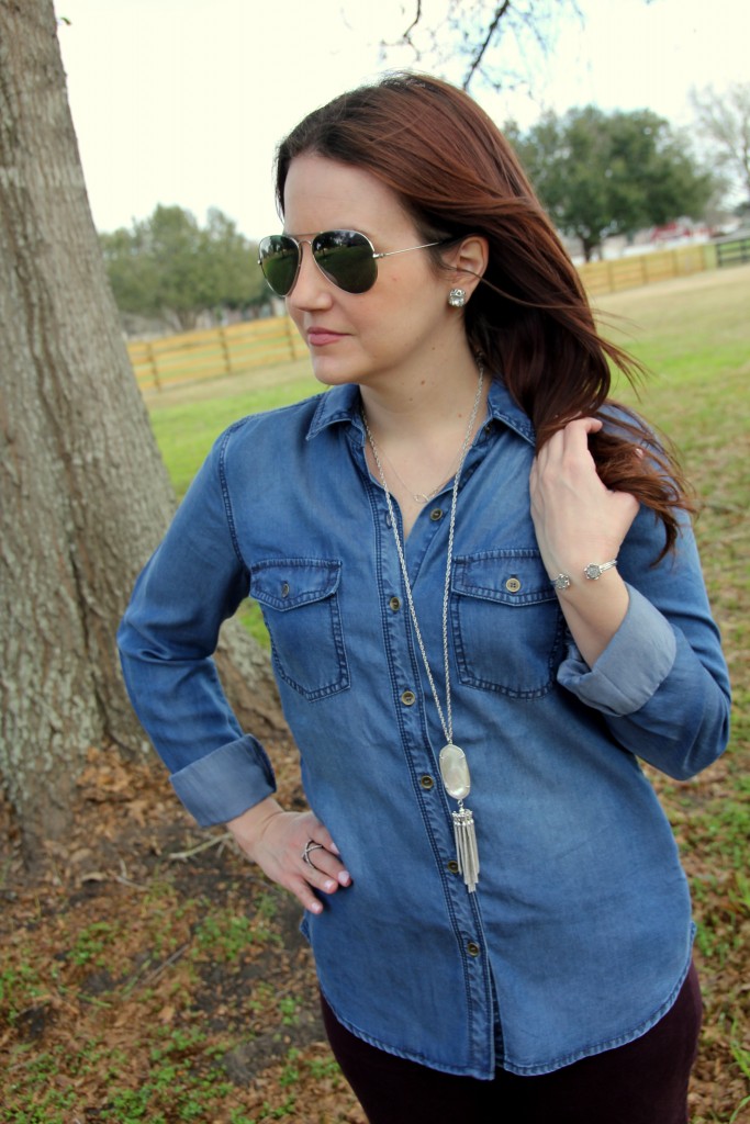 Chambray Shirt and Pendant Necklace, spring look