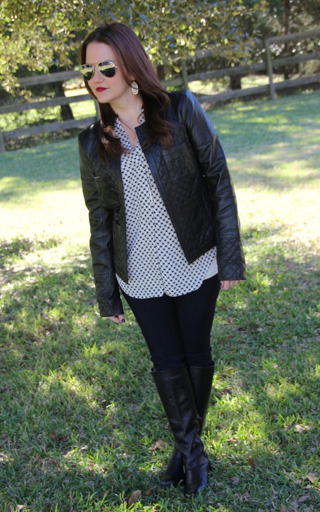 Leather Jacket adds Rocker Edge to girl's night out look, great for winter style
