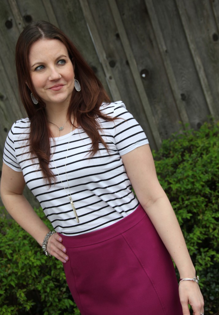 H&M Striped Jersey Tee with Pencil skirt for an office look  | Lady in Violet