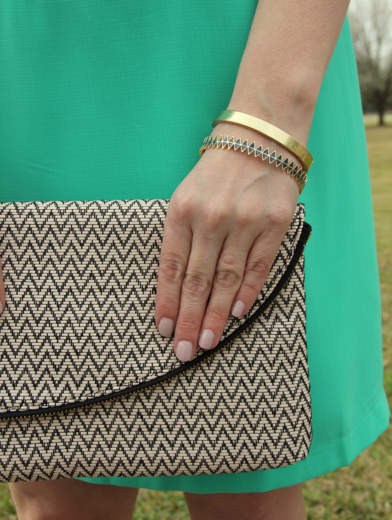 Elaine Turner Clutch with gold bangles from House of Harlow and Baublebar