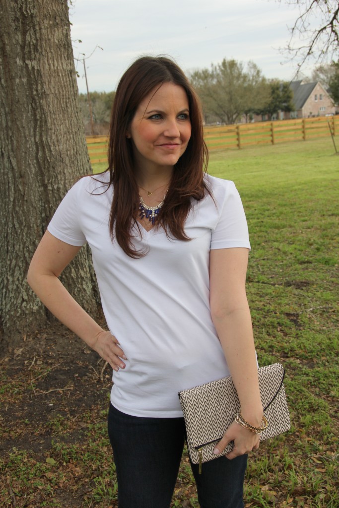 Casual Weekend Outfit Idea - plain white tee, jeans and statement necklace  | Lady in Violet
