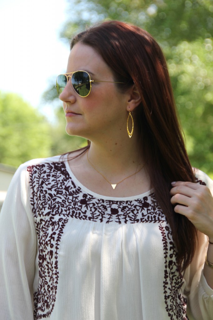 Spring Seventies Style - Embroidered Top with Flared Jeans and Wedges | Lady in Violet