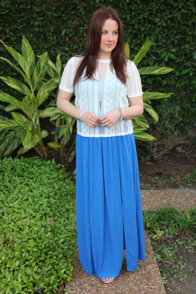 Spring Weekend Outfit - Maxi skirt and layered tops | Lady in Violet