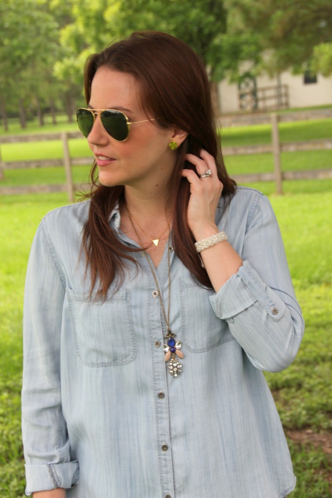 Chambray Shirt with Gold Jewelry | Lady in Violet