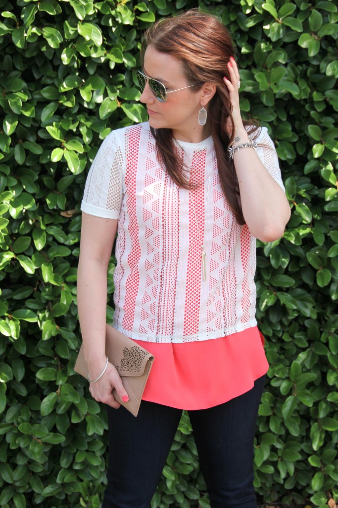 Outfit Idea - Bright Colored top layered under white see through top | Lady in Violet