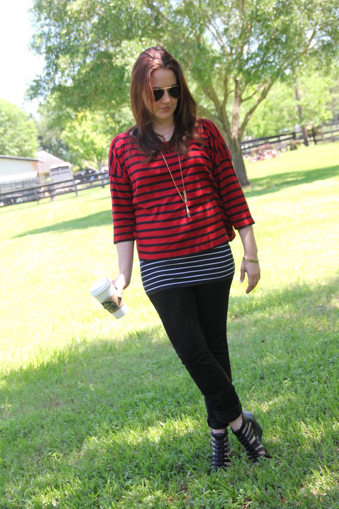 Weekend Outfit Idea - Stripes Layered over skinny jeans | Lady in Violet