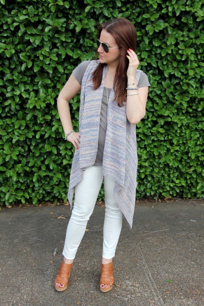 Summer Outfit Idea - Sleeveless Cardigan with white denim | Lady in Violet