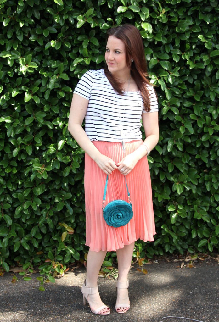 What I Wore: Baby Shower Guest - Striped Tee with Pleated Midi Skirt | Lady in Violet