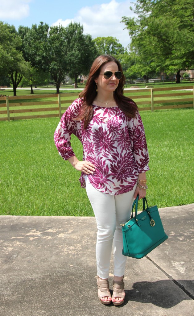 Spring Outfit Idea - White denim with pops of color | Lady in Violet