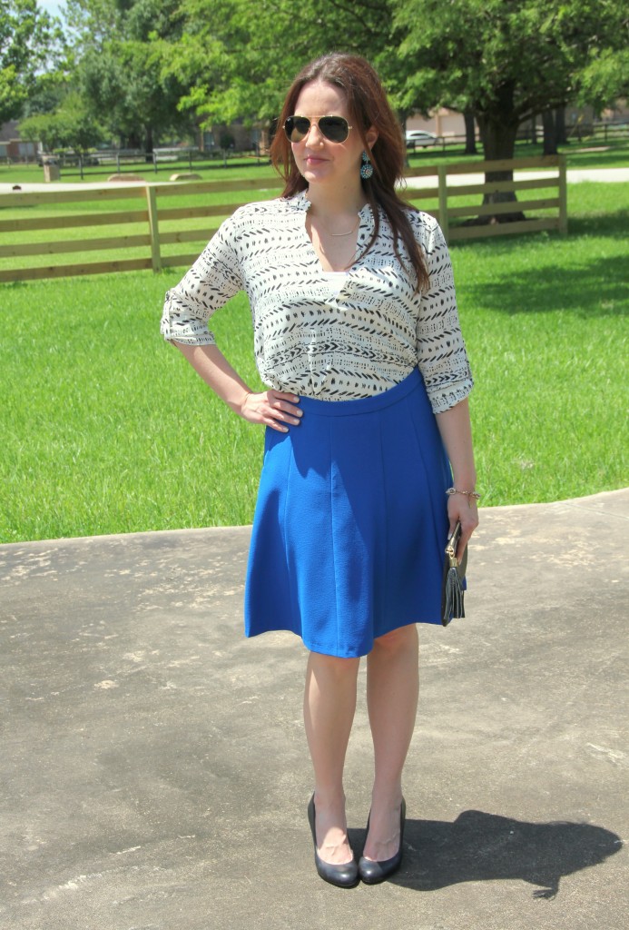 What I Wore to Work - Printed Top with Blue Skirt | Lady in Violet