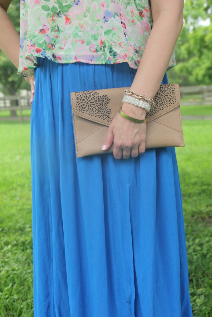 Summer Outfit - Floral Tank top and Blue Maxi Skirt | Lady in Violet
