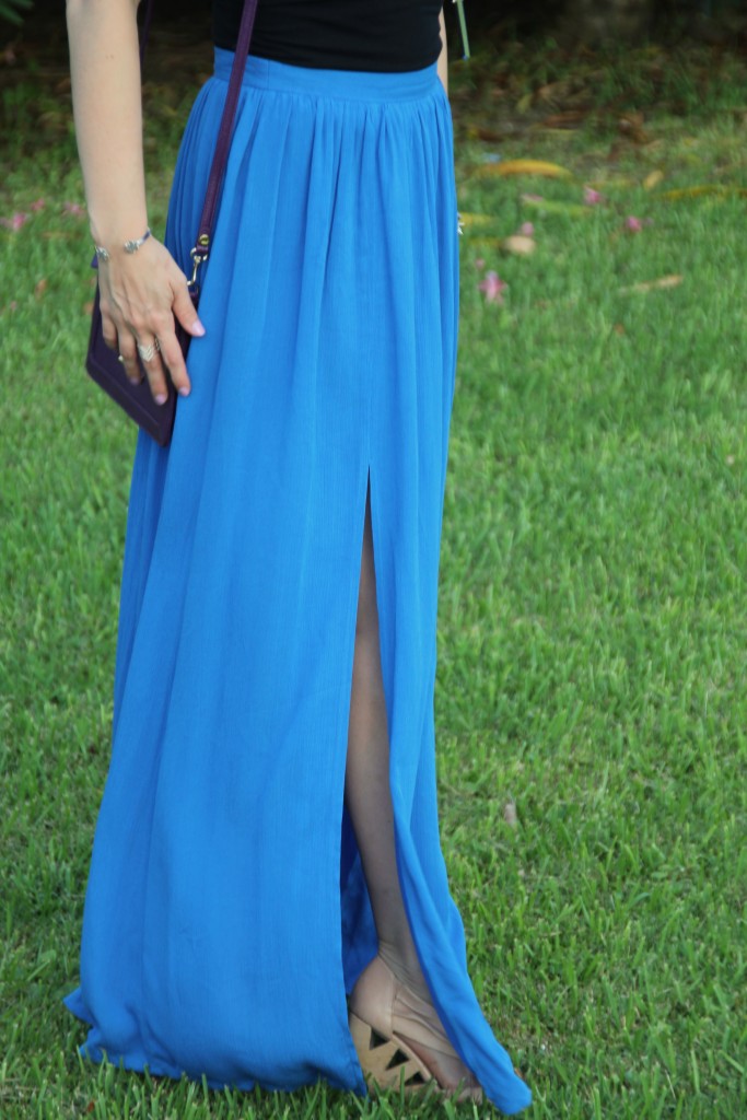 Blue Maxi Skirt and Nude Wedges | Lady in Violet