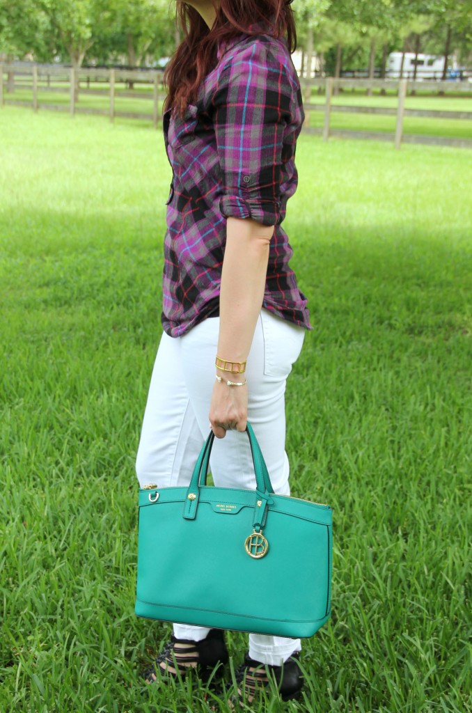 Plaid Shirt and White Denim | Lady in Violet