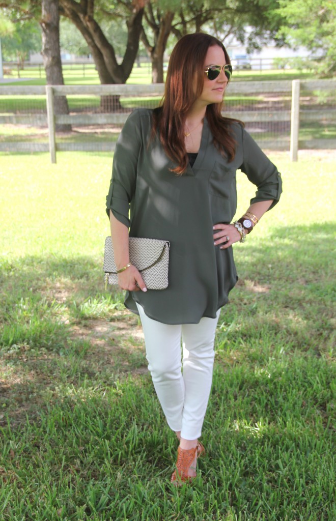 Olive Tunic and White Denim | Lady in Violet