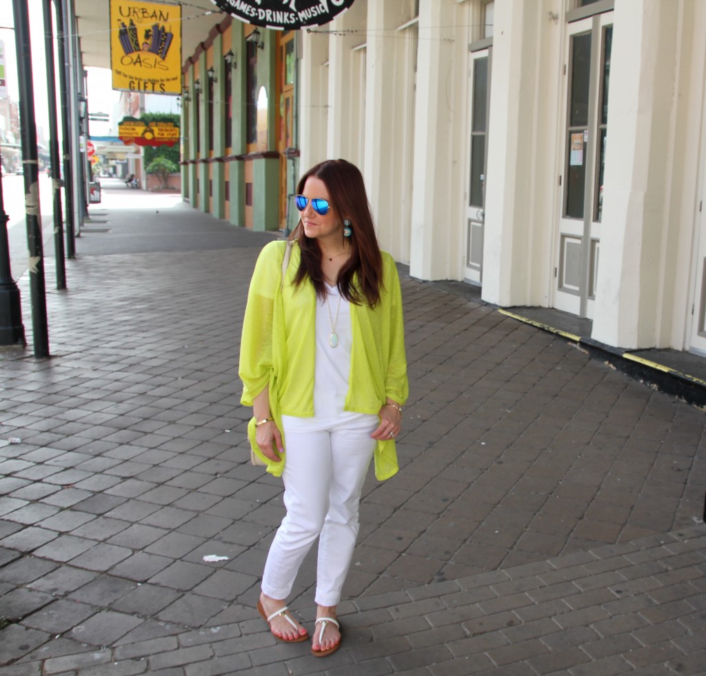 Yellow kimono and white outfit for summer | Lady in Violet