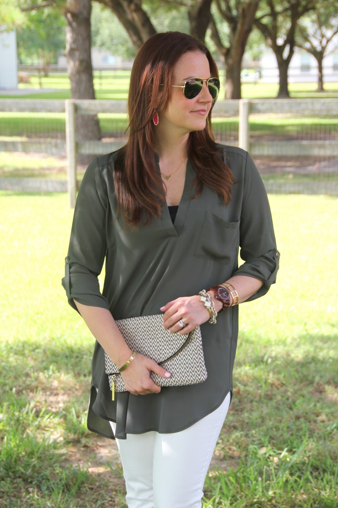 Olive Tunic with Gold Jewelry | Lady in Violet