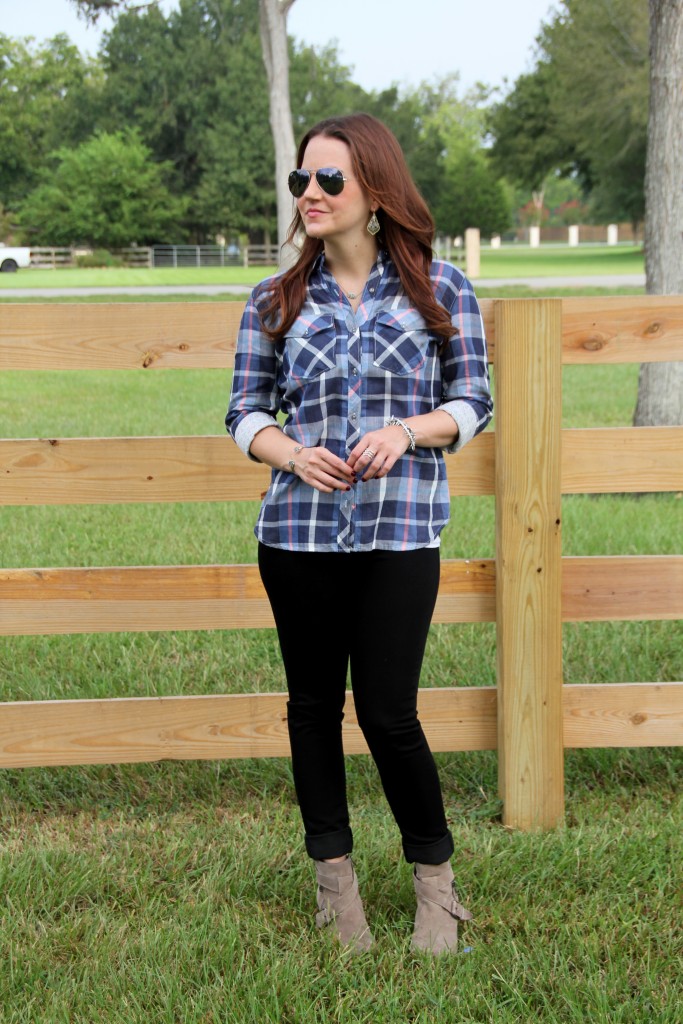 Fall Style - Plaid, Black Denim, Taupe Booties | Lady in Violet