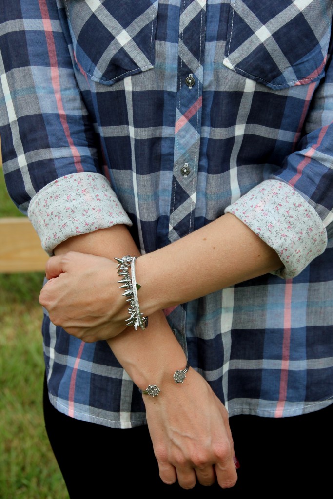 Plaid or Flannel Shirt for Fall with Silver Bracelets | Lady in Violet