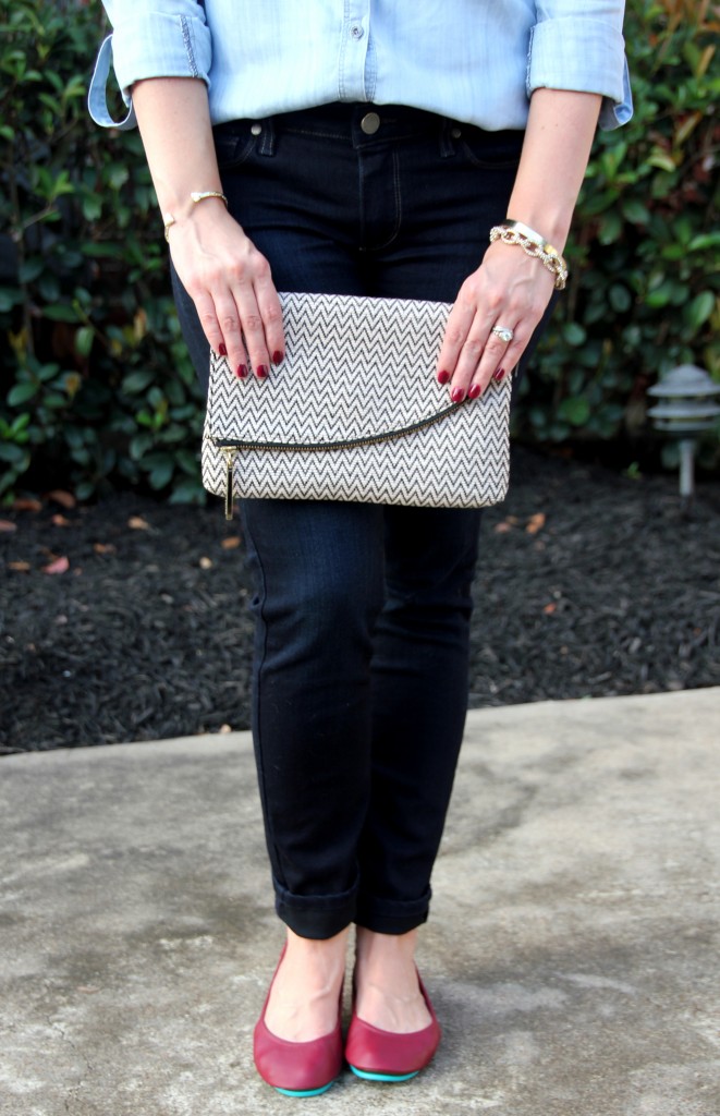 Tieks Burgundy Flats with Dark denim skinny jeans | Lady in Violet