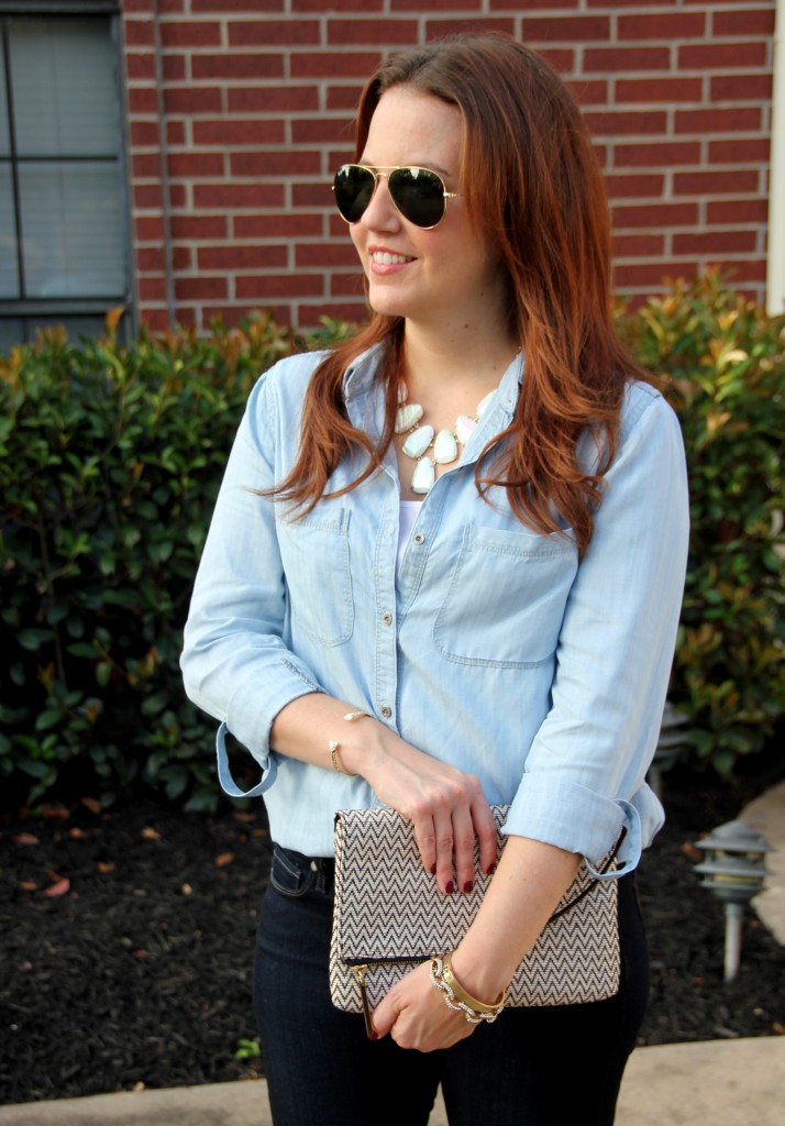 Chambray Shirt with Kendra Scott Harlie Necklace | Lady in Violet