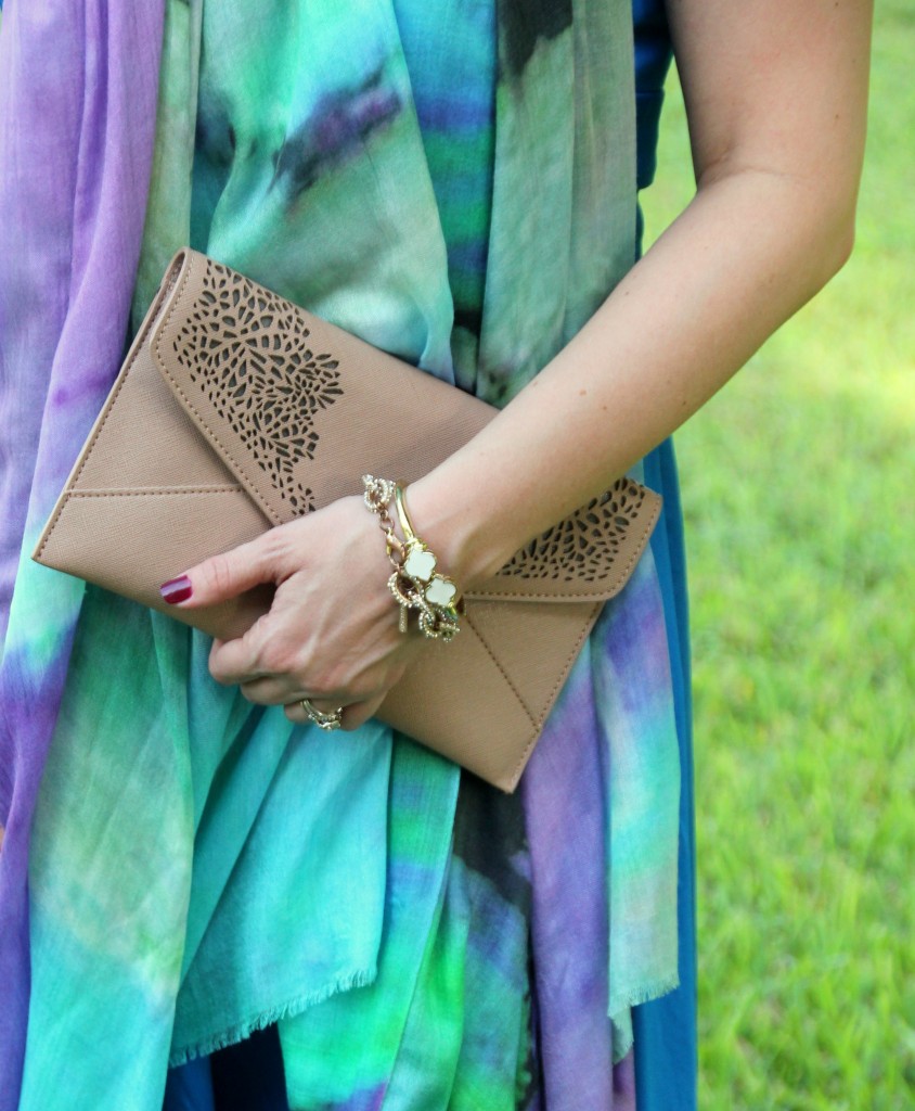 Nude Cutout Clutch and Gold Bracelets | Lady in Violet