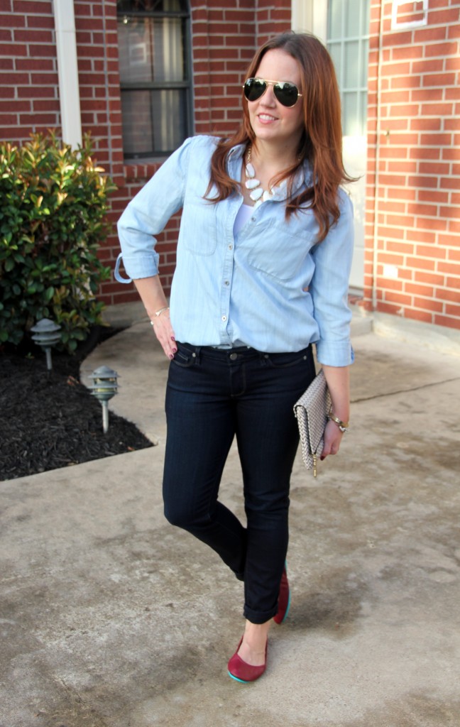 Fall Weekend Outfit - Denim and Red Flats | Lady in Violet