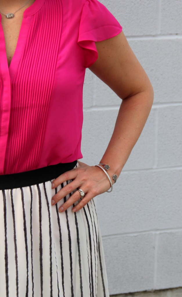 Pink Blouse and Striped Midi Skirt | Lady in Violet