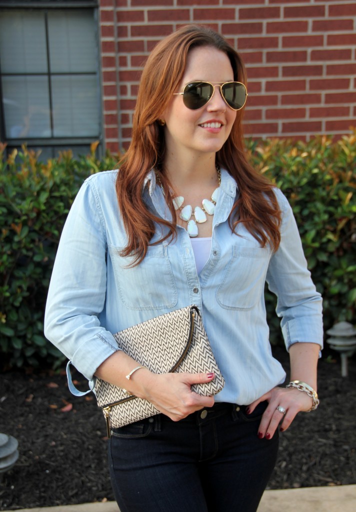 Chambray Shirt and Kendra Scott Statement Necklace | Lady in Violet