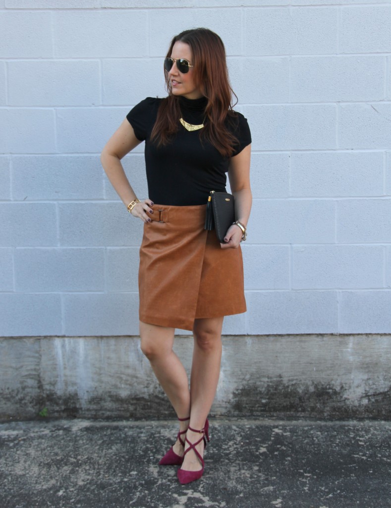Fall Oufit - leather skirt and turtleneck blouse | Lady in Violet