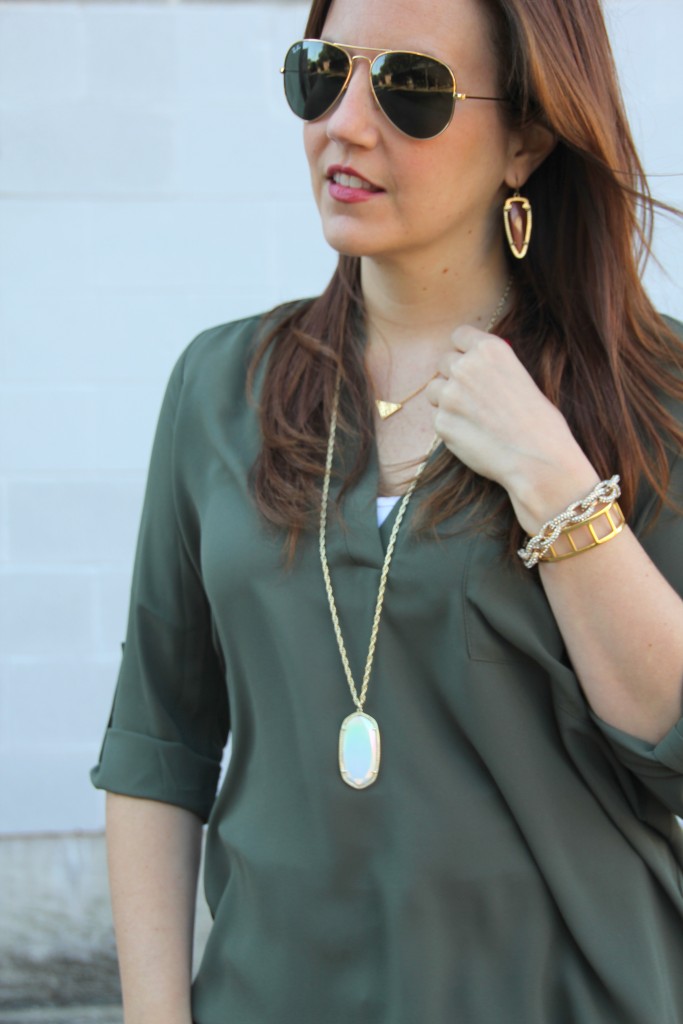 Lush Tunic in Olive, Kendra Scott Necklace | Lady in Violet