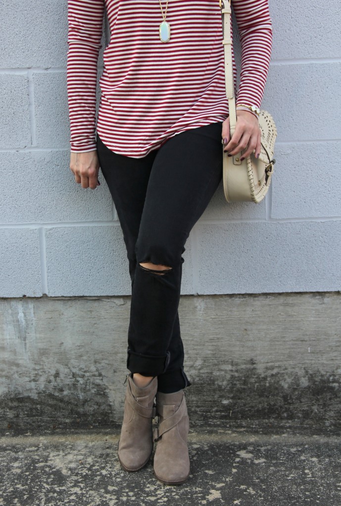 Distressed Jeans and Taupe Booties | Lady in Violet