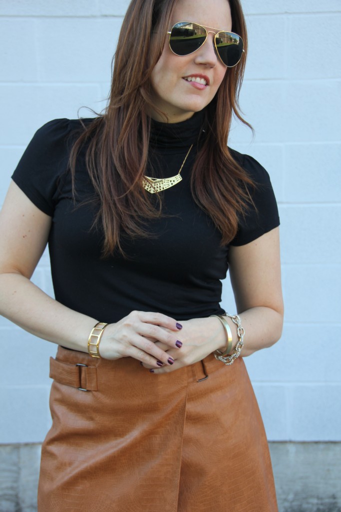 Leather Wrap Skirt and Gold Jewelry - Date Night Outfit | Lady in Violet