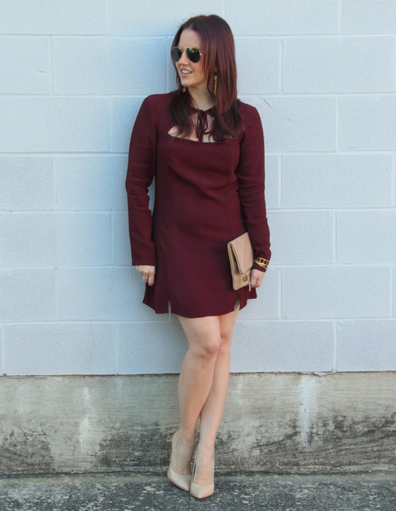 Holiday Party Outfit - Maroon Dress | Lady in Violet