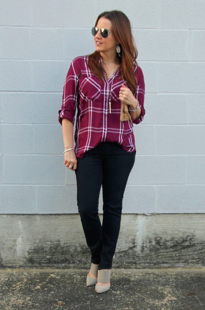 Thanksgiving Outfit Idea - Plaid and Jeans | Lady in Violet