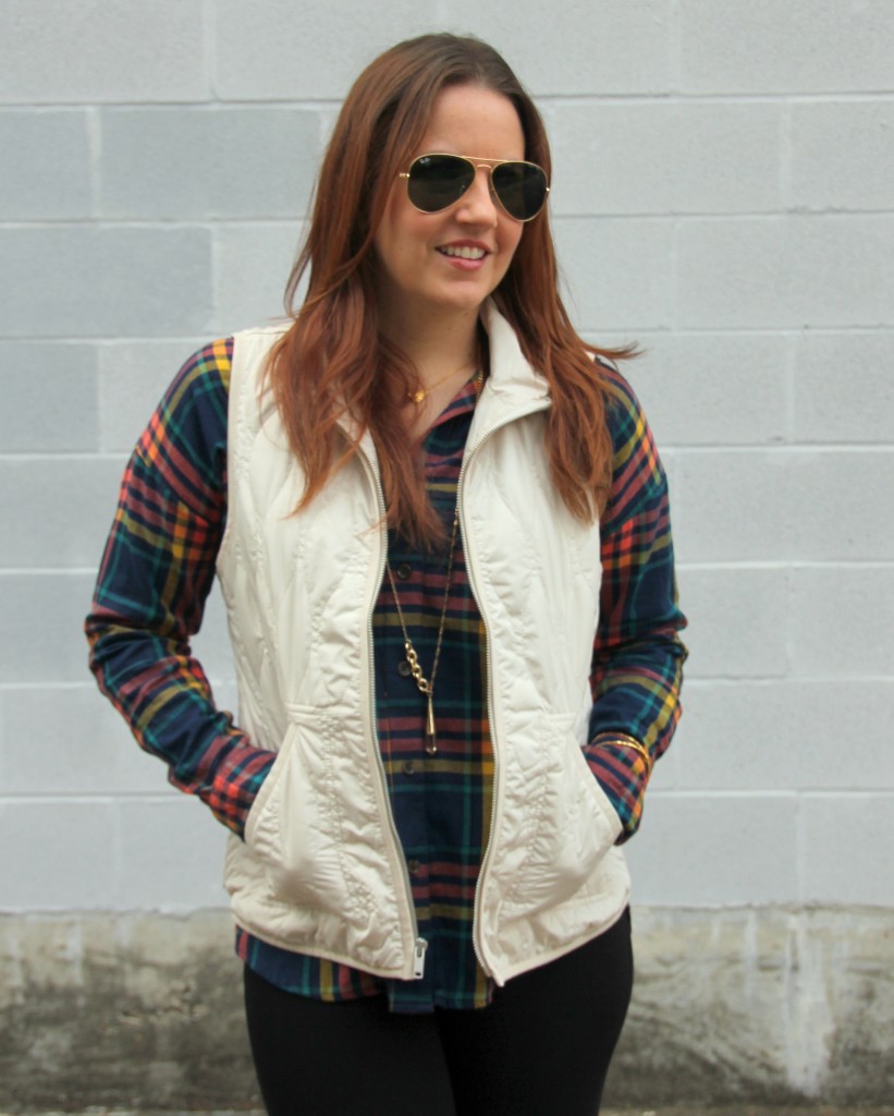Old Navy Quilted Vest with Plaid Shirt | Lady in Violet